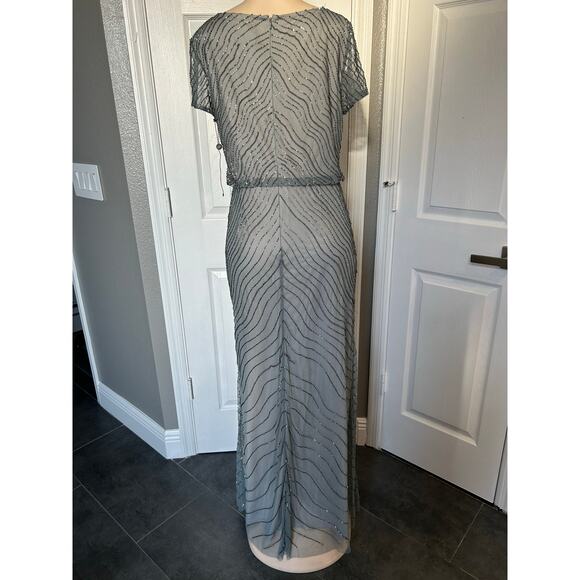 Adrianna Papell Silver Blue Beaded Mesh Formal Gown Size 12 - Picture 2 of 9